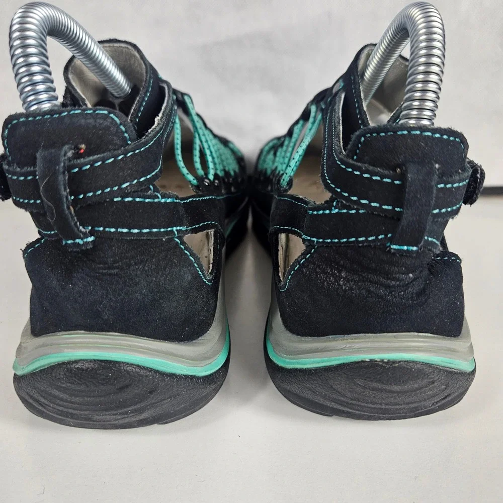 Jambu Bondi All Terra Black Teal Leather Bungee Sandals Womens 7M WJ16BON70